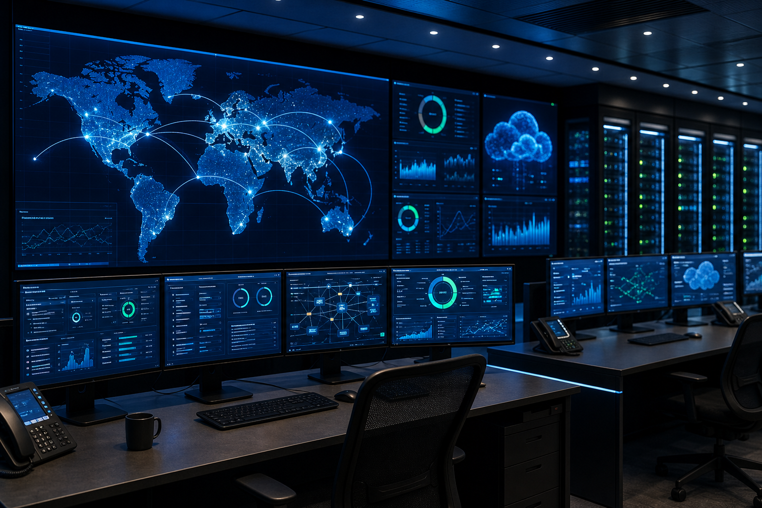 Indian Servers cloud operations center with global network monitoring